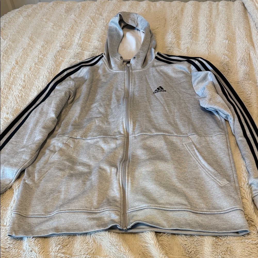 Adidas Gray Fleece Jacket with Black Accents